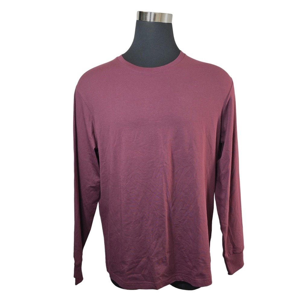 Cremieux Men's Long-Sleeve Slim Fit T Shirt Crew Burgundy Neck XL‎ NWT